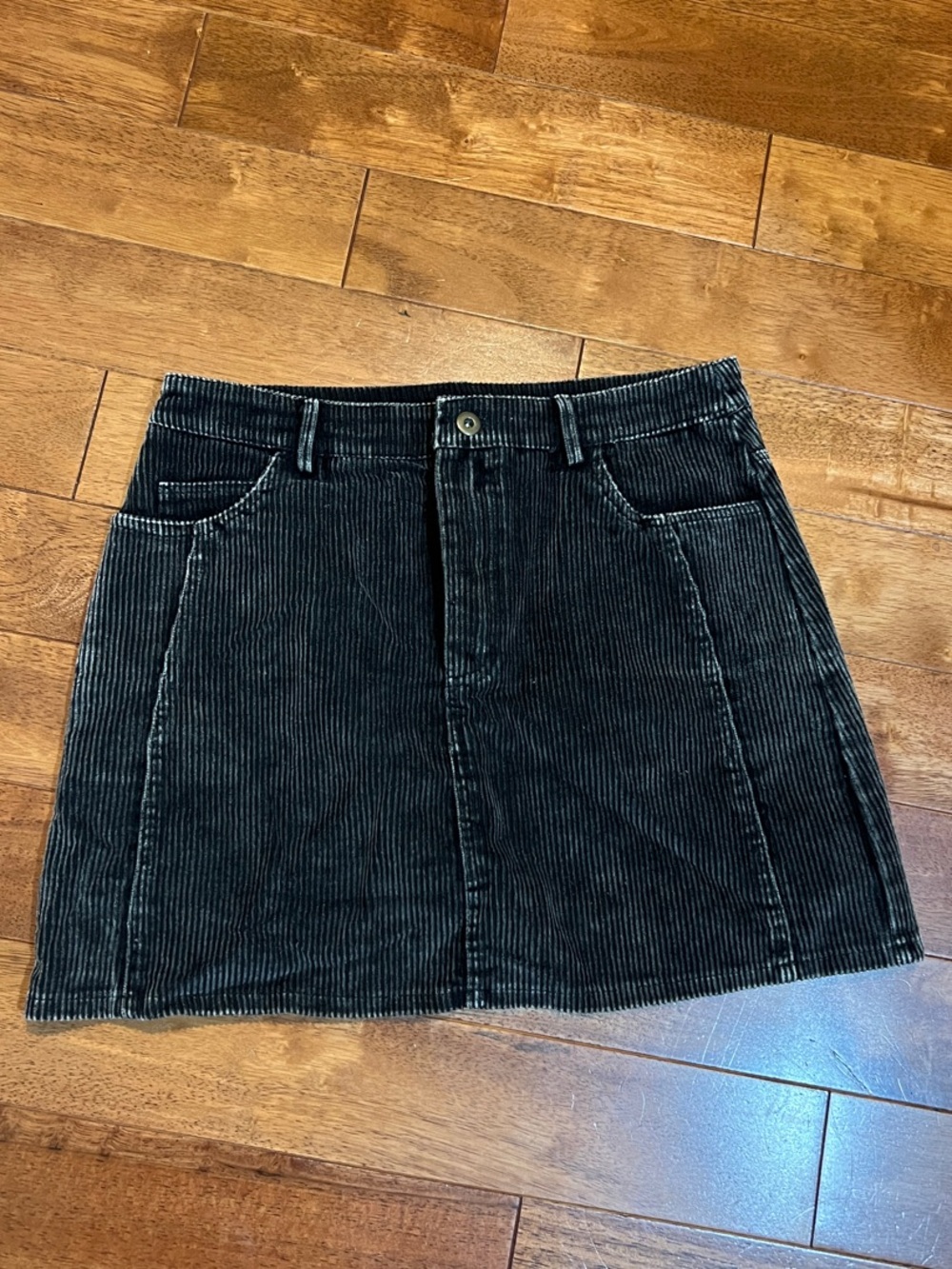 She + Sky Black Corduroy A-Line Mini Skirt